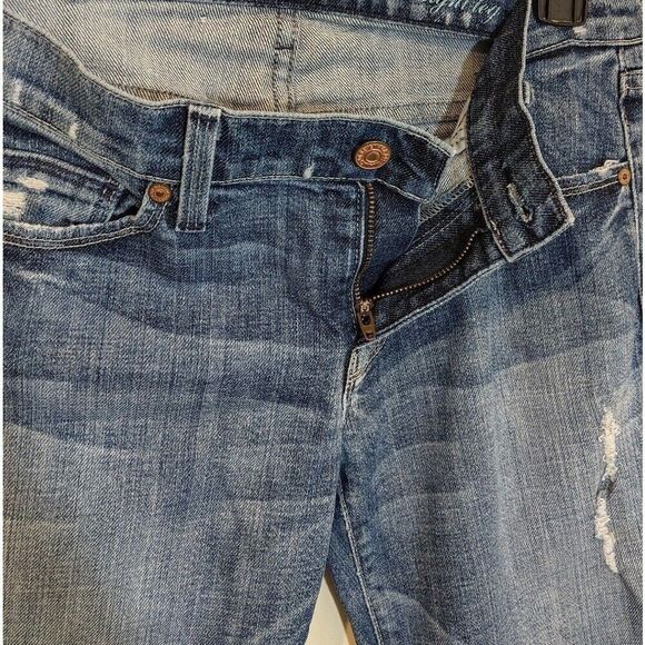 7 for All Mankind Womens Crop Straight Leg  Distressed Blue Denim Jean 29 - Picture 10 of 12